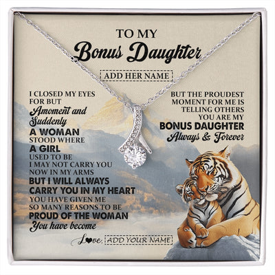 Alluring Beauty Necklace 14K White Gold Finish | 1 | Personalized To My Bonus Daughter Gifts Necklace Tiger From Stepmother Stepfather You Are My Stepdaughter Birthday Gifts Christmas Custom Gift Box Message Card | https://siriusteestore.