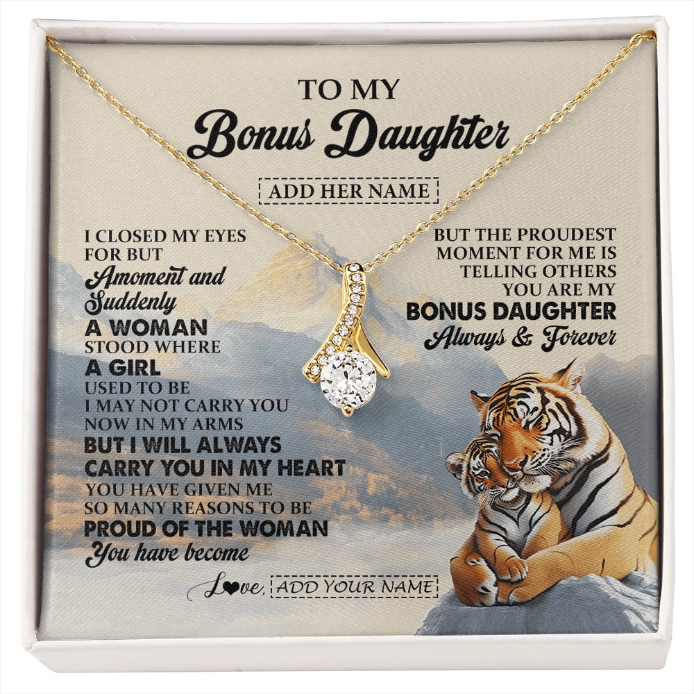 Alluring Beauty Necklace 18K Yellow Gold Finish | 1 | Personalized To My Bonus Daughter Gifts Necklace Tiger From Stepmother Stepfather You Are My Stepdaughter Birthday Gifts Christmas Custom Gift Box Message Card | https://siriusteestore.
