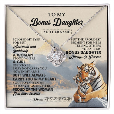 Love Knot Necklace 14K White Gold Finish | 1 | Personalized To My Bonus Daughter Gifts Necklace Tiger From Stepmother Stepfather You Are My Stepdaughter Birthday Gifts Christmas Custom Gift Box Message Card | https://siriusteestore.