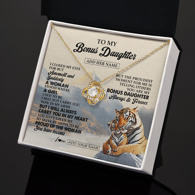 Love Knot Necklace 18K Yellow Gold Finish | 2 | Personalized To My Bonus Daughter Gifts Necklace Tiger From Stepmother Stepfather You Are My Stepdaughter Birthday Gifts Christmas Custom Gift Box Message Card | https://siriusteestore.