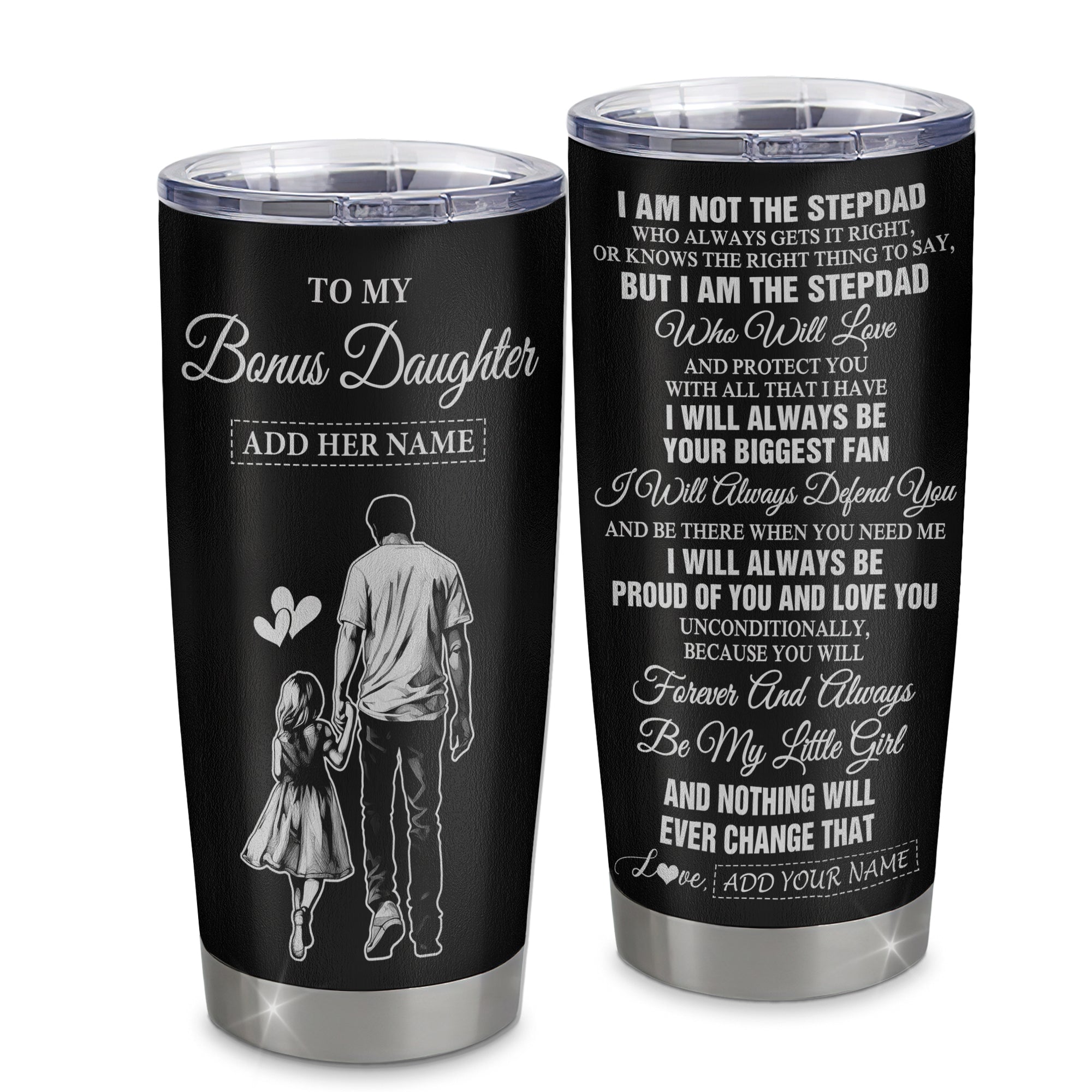 Personalized To My Bonus Daughter Gifts Tumbler From Stepdad Biggest Fan Birthday Gifts For Stepdaughter From Stepfather Christmas Custom Stainless Steel Travel Mug | siriusteestore