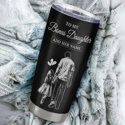 Personalized To My Bonus Daughter Gifts Tumbler From Stepdad Biggest Fan Birthday Gifts For Stepdaughter From Stepfather Christmas Custom Stainless Steel Travel Mug | siriusteestore