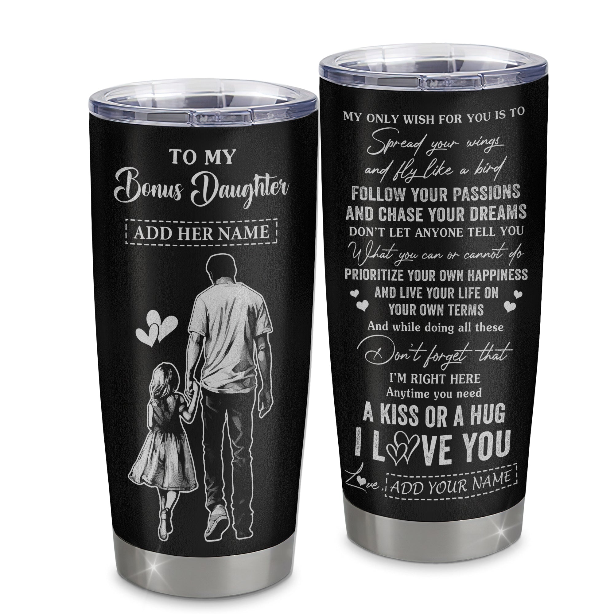 Personalized To My Bonus Daughter Gifts Tumbler From Stepdad My Only Wish For You Stepdaughter Birthday Gifts Graduation Christmas Custom Stainless Steel Cup Travel Mug | siriusteestore