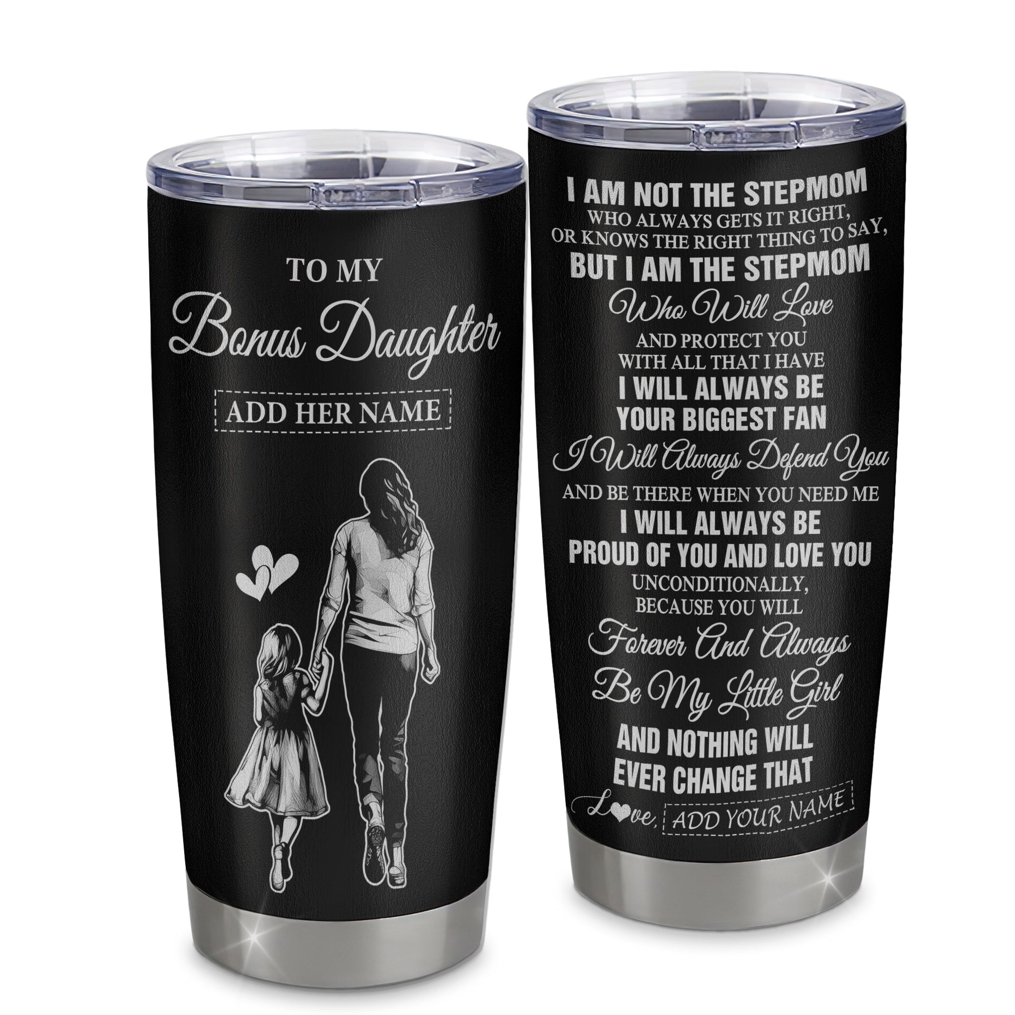 Personalized To My Bonus Daughter Gifts Tumbler From Stepmom Biggest Fan Birthday Gifts For Stepdaughter From Stepmother Christmas Custom Stainless Steel Travel Mug | siriusteestore