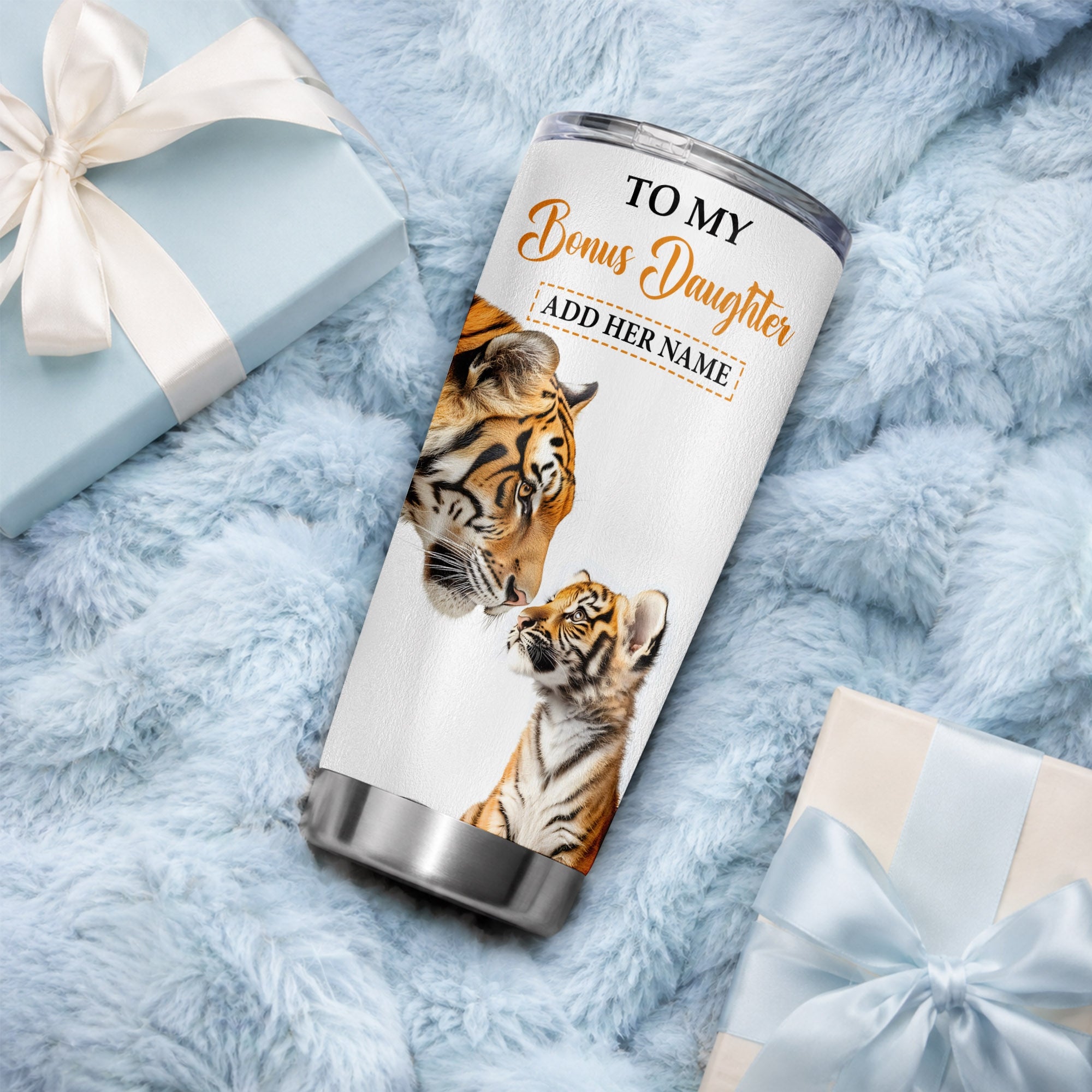 Personalized To My Bonus Daughter Gifts Tumbler From Stepmom Stepdad Wherever Your Journey In Life Tiger Stepdaughter Birthday Gifts Custom Stainless Steel Travel Mug | siriusteestore