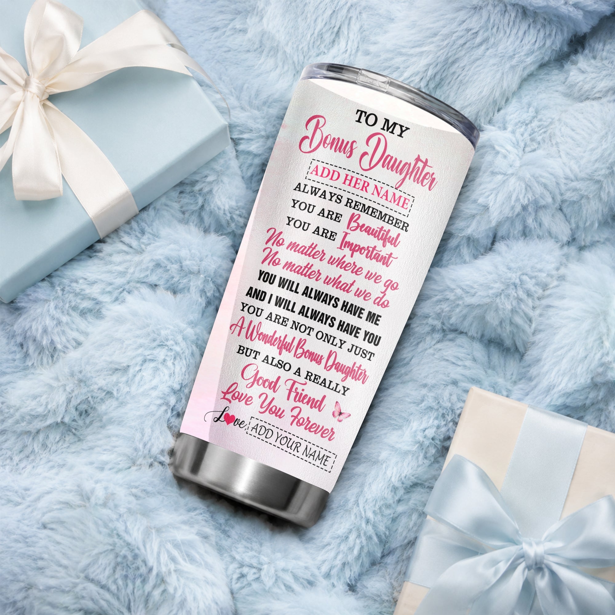 Personalized To My Bonus Daughter Gifts Tumbler From Stepmom Stepdad You Are Beautiful Birthday Gifts For Stepdaughter Graduation Christmas Custom Stainless Steel Mug | siriusteestore