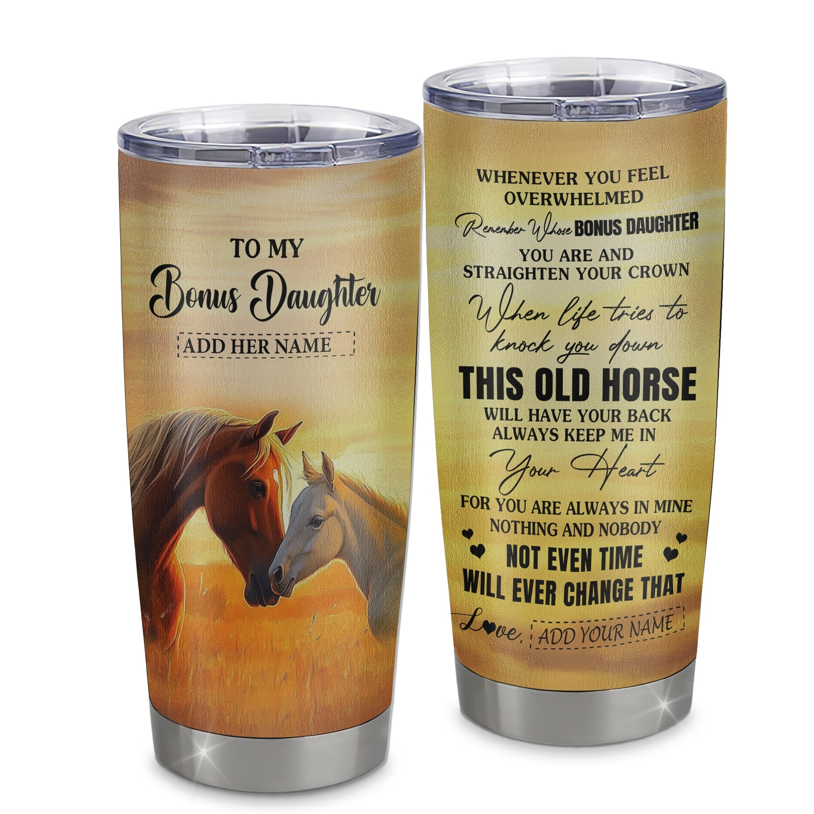 Personalized To My Bonus Daughter Gifts Tumbler From Stepmom Whenever Horse Unique Birthday Gifts For Stepdaughter Graduation Christmas Custom Stainless Steel Cup Mug | siriusteestore