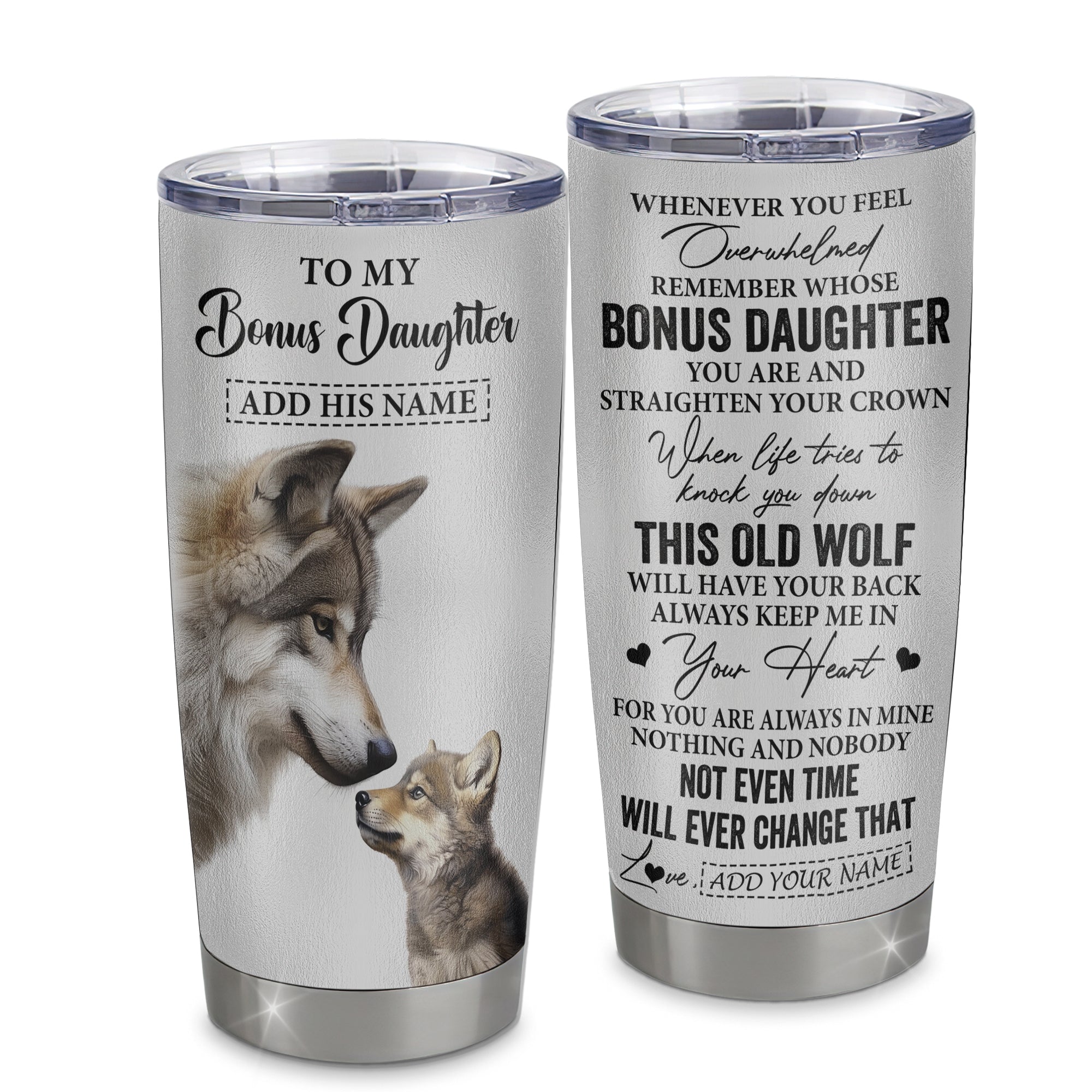 Personalized To My Bonus Daughter Gifts Tumbler From Stepmom Whenever Wolf Unique Birthday For Stepdaughter Graduation Christmas Custom Stainless Steel Cup Travel Mug | siriusteestore