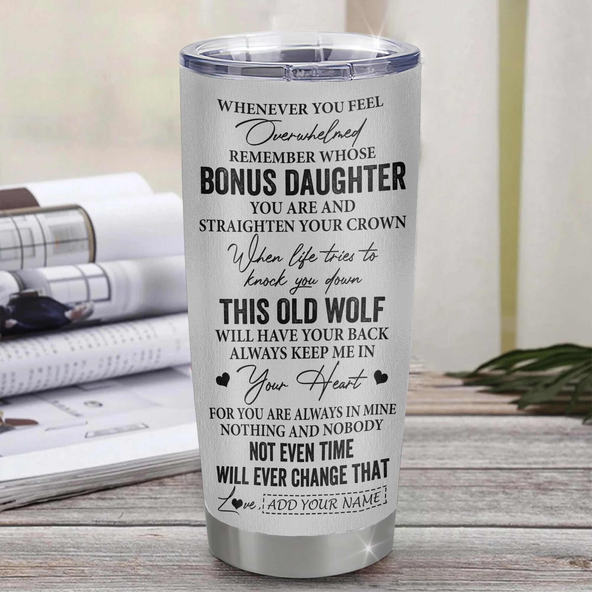 Personalized To My Bonus Daughter Gifts Tumbler From Stepmom Whenever Wolf Unique Birthday For Stepdaughter Graduation Christmas Custom Stainless Steel Cup Travel Mug | siriusteestore