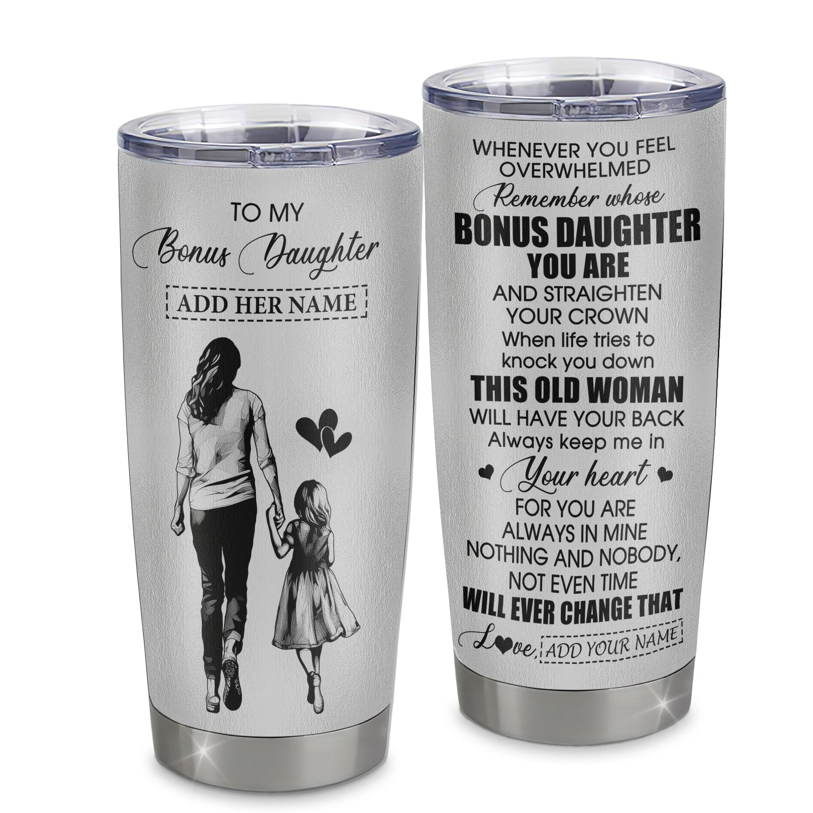 Personalized To My Bonus Daughter Gifts Tumbler From Stepmom Whenever Woman Unique Birthday Gifts For Stepdaughter Graduation Christmas Custom Stainless Steel Mug | siriusteestore