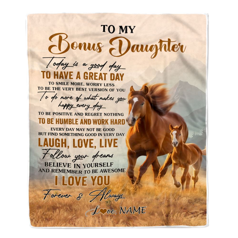 Personalized To My Bonus Daughter Horse Blanket From Stepmom Stepdad Every Day Laugh Love Live Stepdaughter Birthday Gifts Christmas Customized Fleece Blanket | siriusteestore