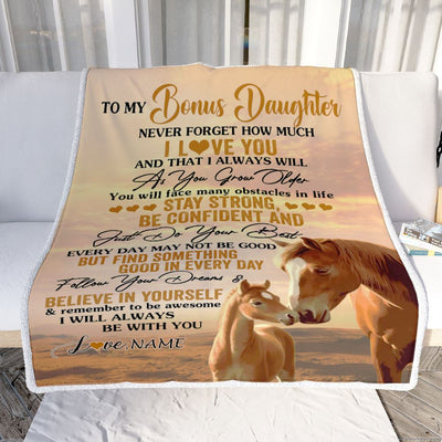 Personalized To My Bonus Daughter I Love You Forever Blanket From Step Mom Dad Horse Stepdaughter Birthday Gifts Graduation Christmas Customized Fleece Blanket | siriusteestore