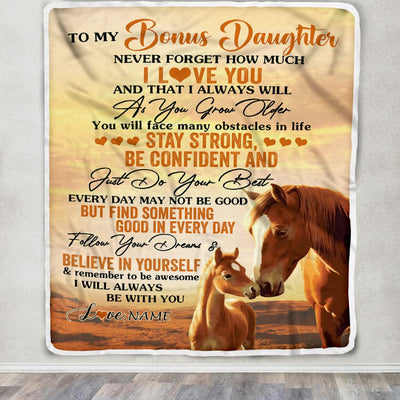Personalized To My Bonus Daughter I Love You Forever Blanket From Step Mom Dad Horse Stepdaughter Birthday Gifts Graduation Christmas Customized Fleece Blanket | siriusteestore