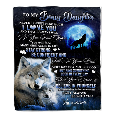 Personalized To My Bonus Daughter I Love You Forever Blanket From Step Mom Dad Wolf Stepdaughter Birthday Gifts Graduation Christmas Fleece Blanket | siriusteestore
