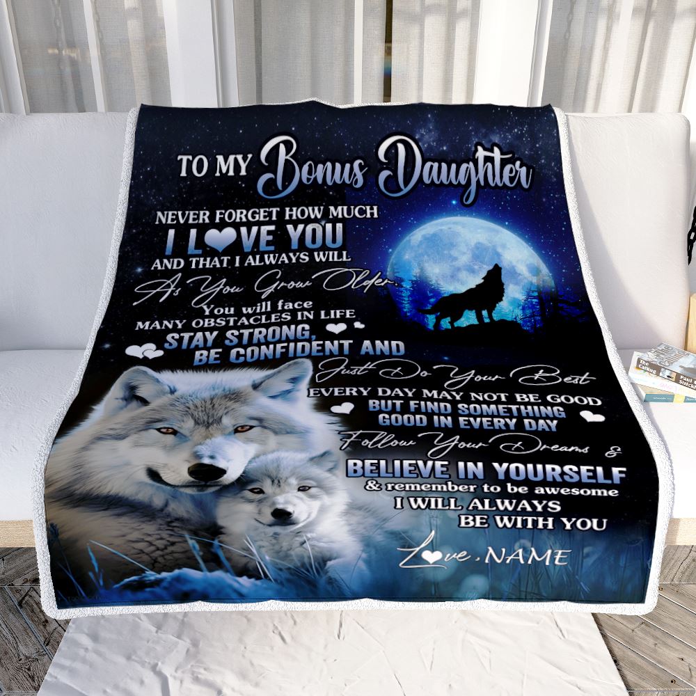Personalized To My Bonus Daughter I Love You Forever Blanket From Step Mom Dad Wolf Stepdaughter Birthday Gifts Graduation Christmas Fleece Blanket | siriusteestore