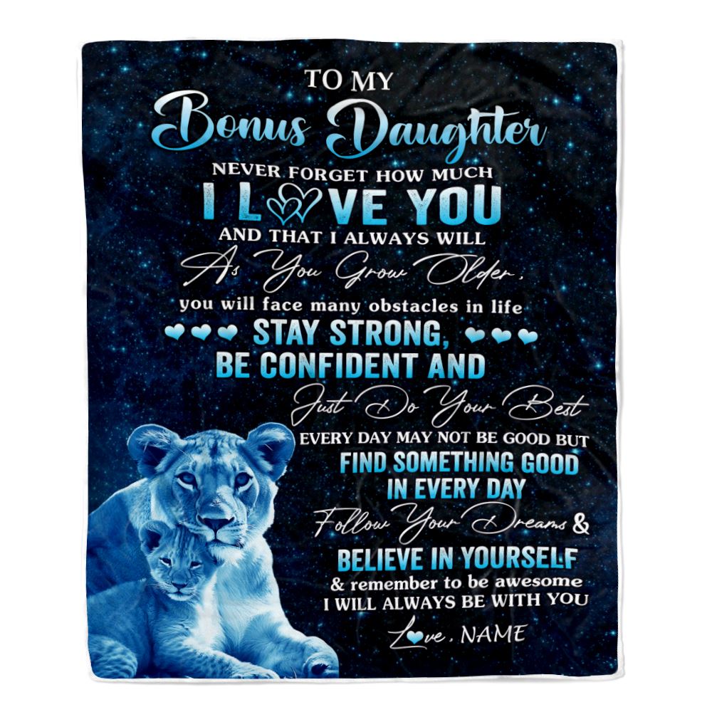 Personalized To My Bonus Daughter I Love You Forever Blanket From Stepmom Lion Stepdaughter Birthday Gifts Graduation Christmas Fleece Throw Blanket | siriusteestore