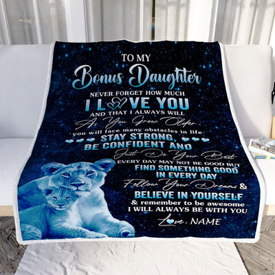 Personalized To My Bonus Daughter I Love You Forever Blanket From Stepmom Lion Stepdaughter Birthday Gifts Graduation Christmas Fleece Throw Blanket | siriusteestore