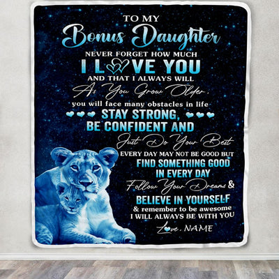 Personalized To My Bonus Daughter I Love You Forever Blanket From Stepmom Lion Stepdaughter Birthday Gifts Graduation Christmas Fleece Throw Blanket | siriusteestore