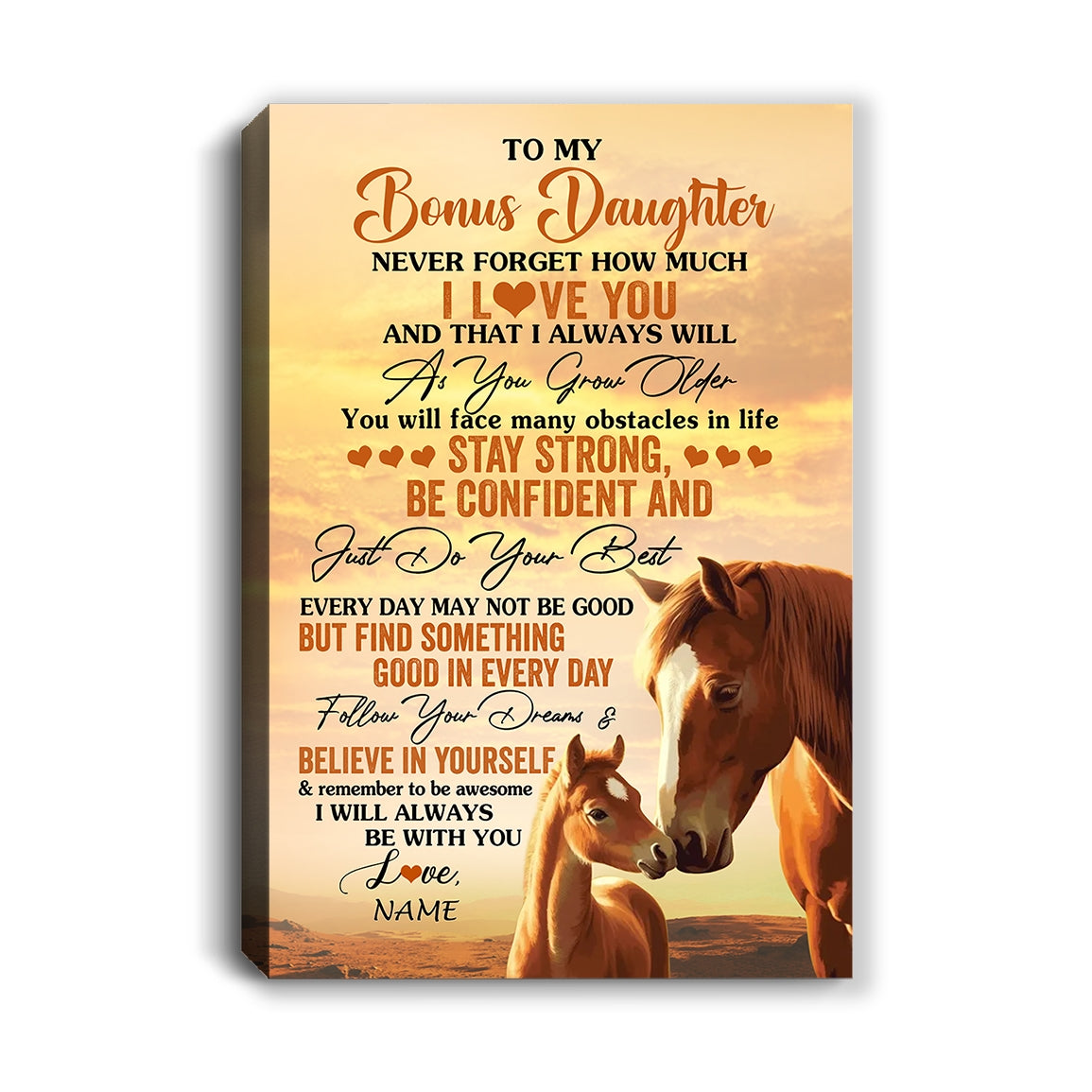 Personalized To My Bonus Daughter I Love You Forever Canvas From Stepmom Dad Horse Stepdaughter Birthday Gifts Graduation Christmas Custom Wall Art Print Framed Canvas | siriusteestore