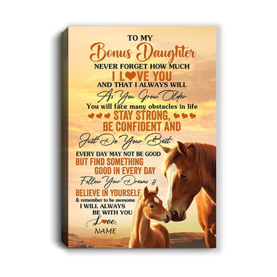 Personalized To My Bonus Daughter I Love You Forever Canvas From Stepmom Dad Horse Stepdaughter Birthday Gifts Graduation Christmas Custom Wall Art Print Framed Canvas | siriusteestore