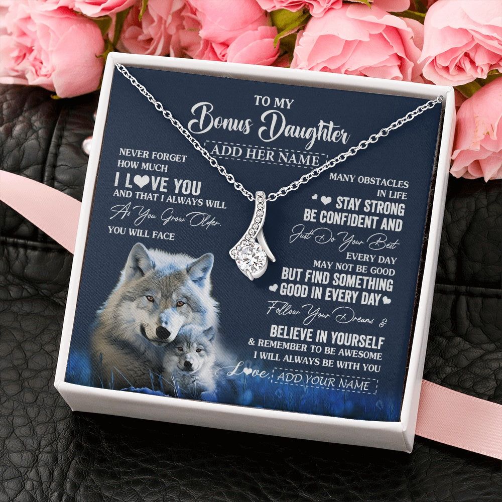 Alluring Beauty Necklace 14K White Gold Finish | 2 | Personalized To My Bonus Daughter I Love You Forever Necklace From Step Mom Dad Wolf Stepdaughter Birthday Gifts Graduation Christmas Gift Box Message Card | siriusteestore.myshopify