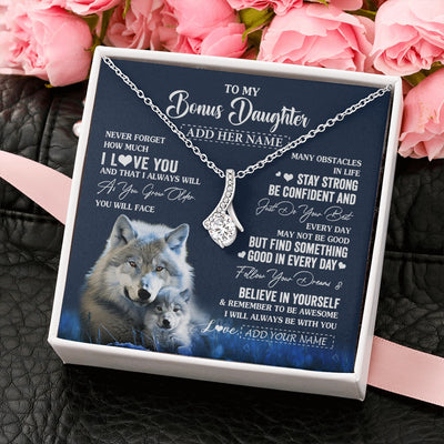 Alluring Beauty Necklace 14K White Gold Finish | 2 | Personalized To My Bonus Daughter I Love You Forever Necklace From Step Mom Dad Wolf Stepdaughter Birthday Gifts Graduation Christmas Gift Box Message Card | siriusteestore.myshopify