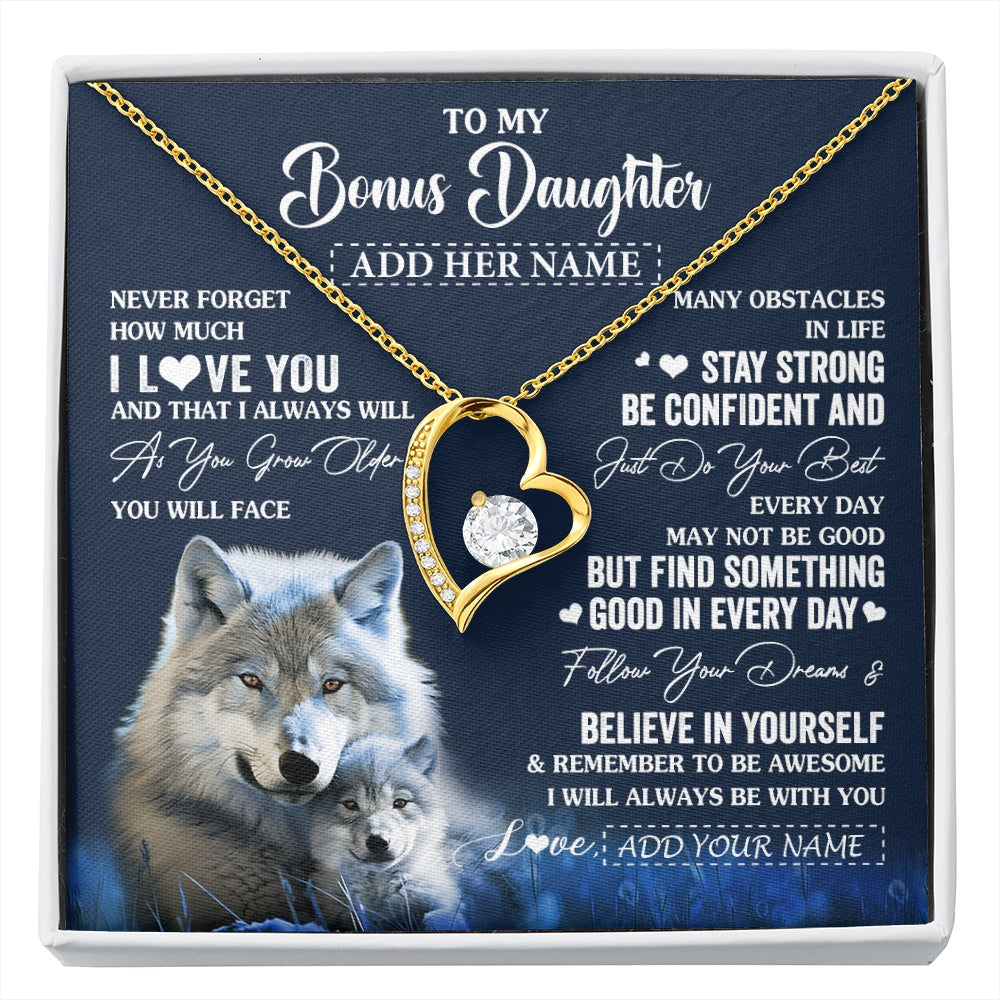 Forever Love Necklace 18K Yellow Gold Finish | 1 | Personalized To My Bonus Daughter I Love You Forever Necklace From Step Mom Dad Wolf Stepdaughter Birthday Gifts Graduation Christmas Gift Box Message Card | siriusteestore.myshopify