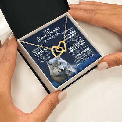 Interlocking Hearts Necklace 18K Yellow Gold Finish | 2 | Personalized To My Bonus Daughter I Love You Forever Necklace From Step Mom Dad Wolf Stepdaughter Birthday Gifts Graduation Christmas Gift Box Message Card | siriusteestore.myshopify