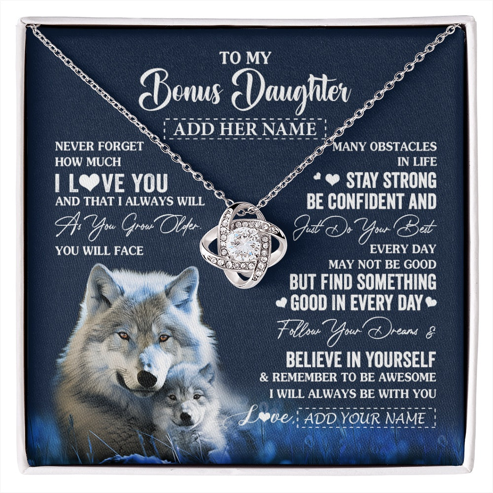 Love Knot Necklace 14K White Gold Finish | 1 | Personalized To My Bonus Daughter I Love You Forever Necklace From Step Mom Dad Wolf Stepdaughter Birthday Gifts Graduation Christmas Gift Box Message Card | siriusteestore.myshopify