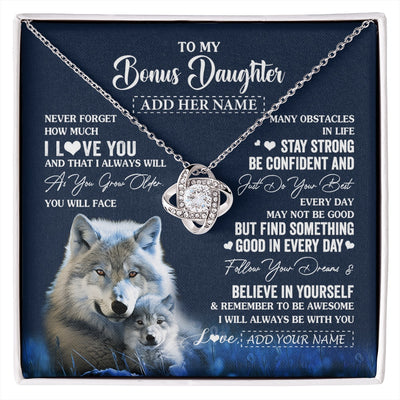 Love Knot Necklace 14K White Gold Finish | 1 | Personalized To My Bonus Daughter I Love You Forever Necklace From Step Mom Dad Wolf Stepdaughter Birthday Gifts Graduation Christmas Gift Box Message Card | siriusteestore.myshopify