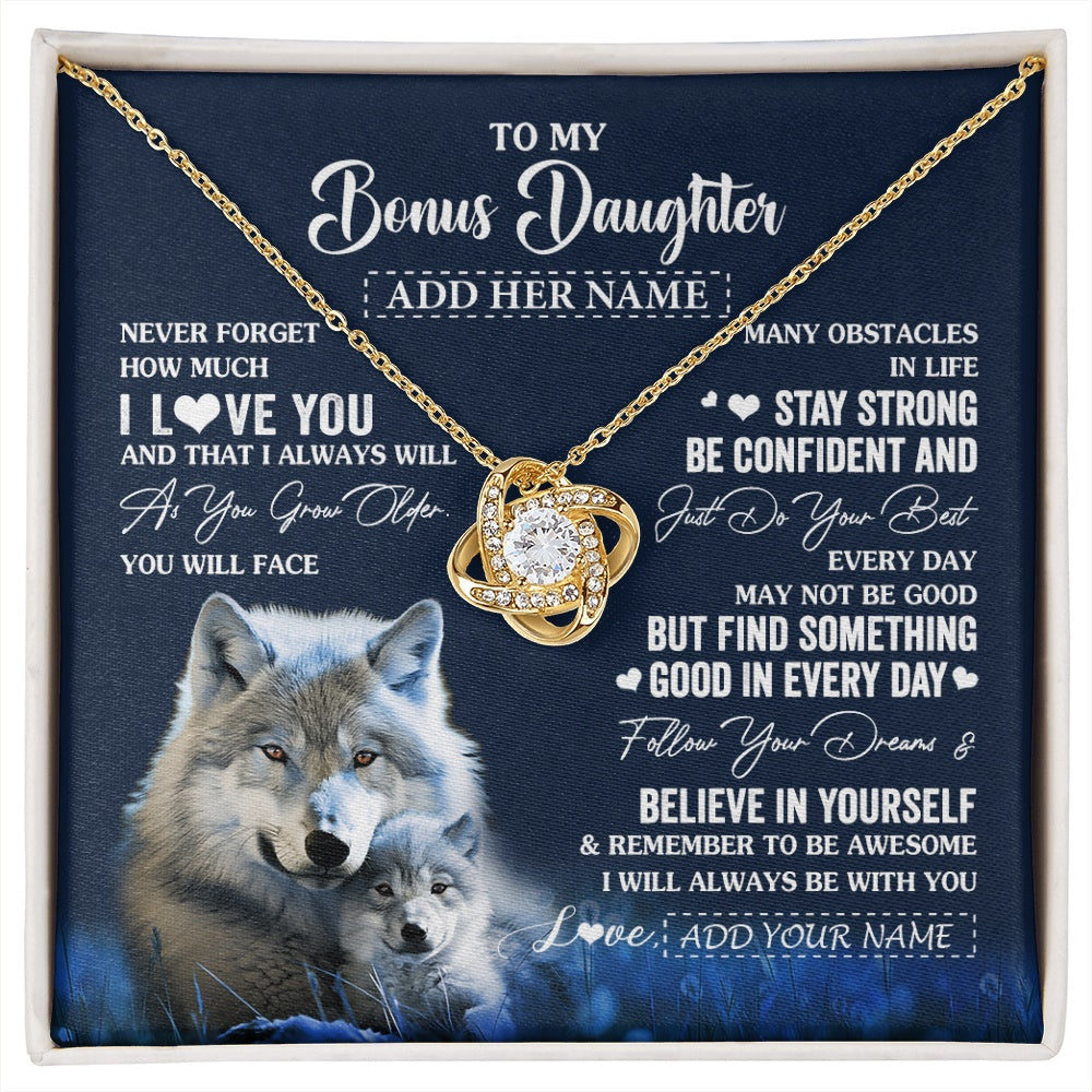 Love Knot Necklace 18K Yellow Gold Finish | 1 | Personalized To My Bonus Daughter I Love You Forever Necklace From Step Mom Dad Wolf Stepdaughter Birthday Gifts Graduation Christmas Gift Box Message Card | siriusteestore.myshopify