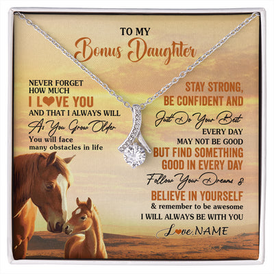 Alluring Beauty Necklace 14K White Gold Finish | 1 | Personalized To My Bonus Daughter I Love You Forever Necklace From Stepmom Dad Horse Stepdaughter Birthday Jewelry Christmas Customized Gift Box Message Card | siriusteestore