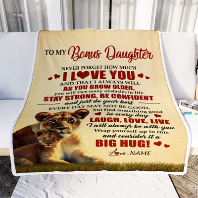Personalized To My Bonus Daughter Lion Blanket From Stepmom Never Forget How Much I Love You Stepdaughter Birthday Christmas Customized Bed Fleece Blanket | siriusteestore