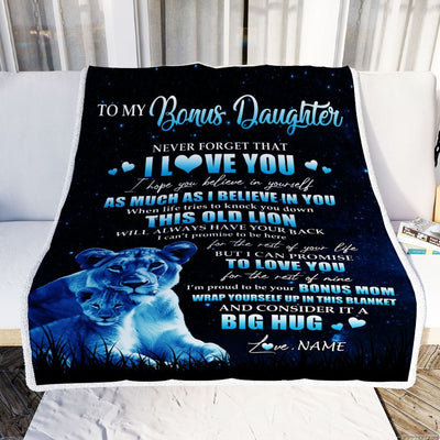 Personalized To My Bonus Daughter Lion Blanket From Stepmother Never Forget I Love You Stepdaughter Birthday Graduation Christmas Customized Fleece Blanket | siriusteestore