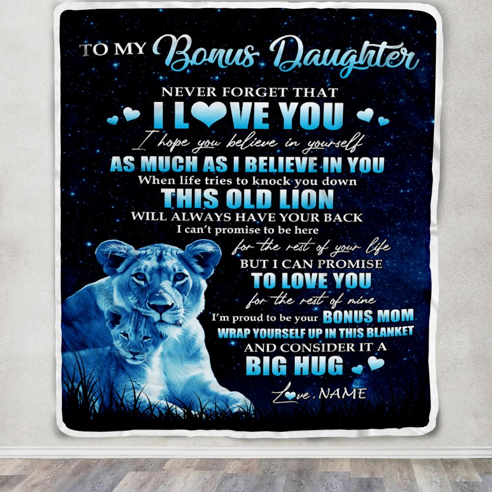 Personalized To My Bonus Daughter Lion Blanket From Stepmother Never Forget I Love You Stepdaughter Birthday Graduation Christmas Customized Fleece Blanket | siriusteestore