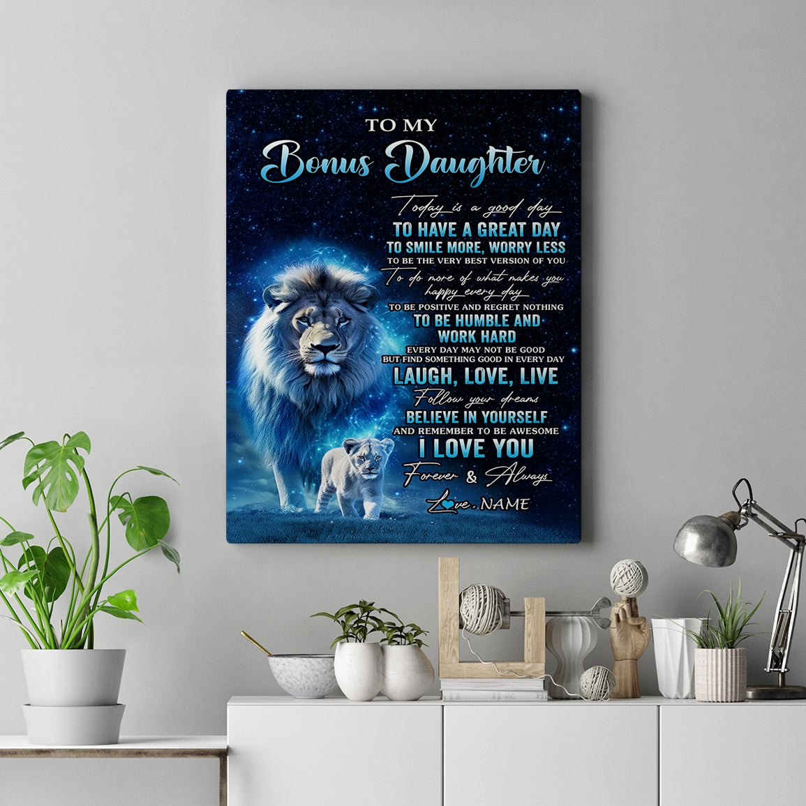 Personalized To My Bonus Daughter Lion Canvas From Stepdad Today Is A Good Day Stepdaughter Gifts Birthday Graduation Christmas Custom Wall Art Print Framed Canvas | siriusteestore