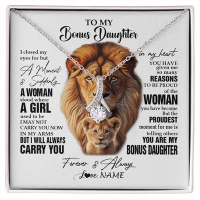 Alluring Beauty Necklace 14K White Gold Finish | 1 | Personalized To My Bonus Daughter Lion Necklace From Stepdad I Closed My Eyes Great Stepdaughter Birthday Gifts Christmas Customized Gift Box Message Card | siriusteestore