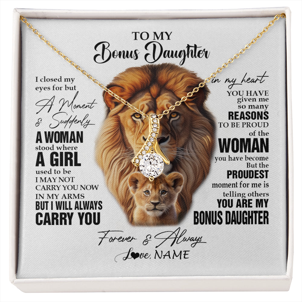 Alluring Beauty Necklace 18K Yellow Gold Finish | 1 | Personalized To My Bonus Daughter Lion Necklace From Stepdad I Closed My Eyes Great Stepdaughter Birthday Gifts Christmas Customized Gift Box Message Card | siriusteestore