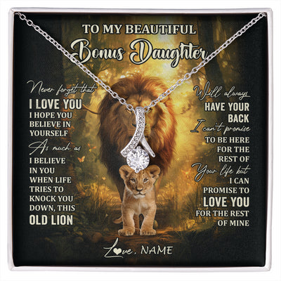 Alluring Beauty Necklace 14K White Gold Finish | 1 | Personalized To My Bonus Daughter Lion Necklace From Stepdad Never Forget That I Love You Stepdaughter Birthday Christmas Customized Gift Box Message Card | siriusteestore