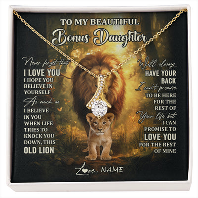 Alluring Beauty Necklace 18K Yellow Gold Finish | 1 | Personalized To My Bonus Daughter Lion Necklace From Stepdad Never Forget That I Love You Stepdaughter Birthday Christmas Customized Gift Box Message Card | siriusteestore