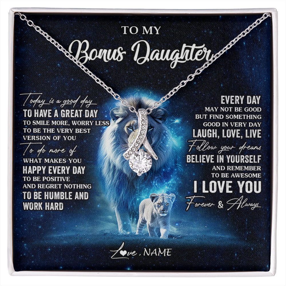Alluring Beauty Necklace 14K White Gold Finish | 1 | Personalized To My Bonus Daughter Lion Necklace From Stepdad Today Is A Good Day Stepdaughter Gifts Birthday Jewelry Christmas Customized Gift Box Message Card | siriusteestore