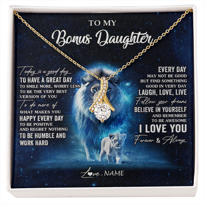 Alluring Beauty Necklace 18K Yellow Gold Finish | 1 | Personalized To My Bonus Daughter Lion Necklace From Stepdad Today Is A Good Day Stepdaughter Gifts Birthday Jewelry Christmas Customized Gift Box Message Card | siriusteestore
