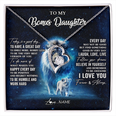 Forever Love Necklace 14K White Gold Finish | 1 | Personalized To My Bonus Daughter Lion Necklace From Stepdad Today Is A Good Day Stepdaughter Gifts Birthday Jewelry Christmas Customized Gift Box Message Card | siriusteestore