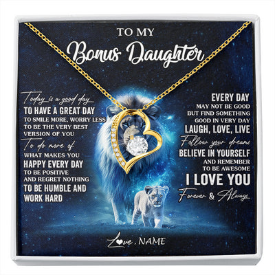 Forever Love Necklace 18K Yellow Gold Finish | 1 | Personalized To My Bonus Daughter Lion Necklace From Stepdad Today Is A Good Day Stepdaughter Gifts Birthday Jewelry Christmas Customized Gift Box Message Card | siriusteestore