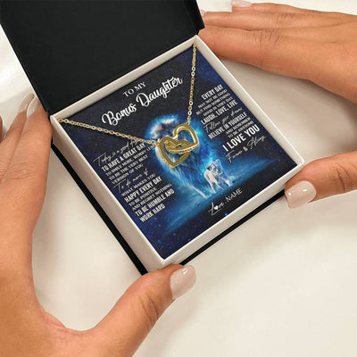 Interlocking Hearts Necklace 18K Yellow Gold Finish | 2 | Personalized To My Bonus Daughter Lion Necklace From Stepdad Today Is A Good Day Stepdaughter Gifts Birthday Jewelry Christmas Customized Gift Box Message Card | siriusteestore