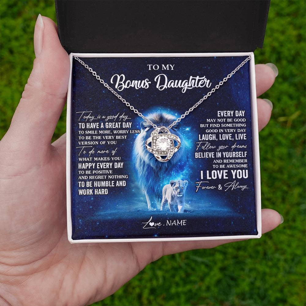 Love Knot Necklace 14K White Gold Finish | 2 | Personalized To My Bonus Daughter Lion Necklace From Stepdad Today Is A Good Day Stepdaughter Gifts Birthday Jewelry Christmas Customized Gift Box Message Card | siriusteestore