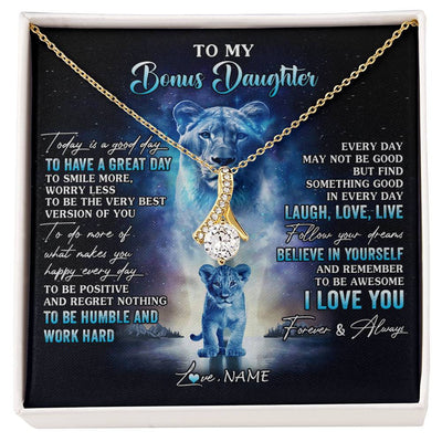 Alluring Beauty Necklace 18K Yellow Gold Finish | 1 | Personalized To My Bonus Daughter Lion Necklace From Stepmom Every Day Laugh Love Live Stepdaughter Birthday Christmas Customized Gift Box Message Card | siriusteestore
