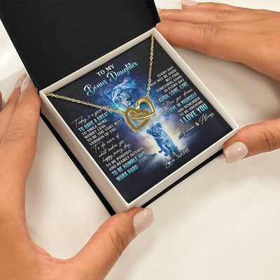 Interlocking Hearts Necklace 18K Yellow Gold Finish | 2 | Personalized To My Bonus Daughter Lion Necklace From Stepmom Every Day Laugh Love Live Stepdaughter Birthday Christmas Customized Gift Box Message Card | siriusteestore