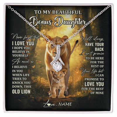 Alluring Beauty Necklace 14K White Gold Finish | 1 | Personalized To My Bonus Daughter Lion Necklace From Stepmom Never Forget That I Love You Stepdaughter Birthday Christmas Customized Gift Box Message Card | siriusteestore