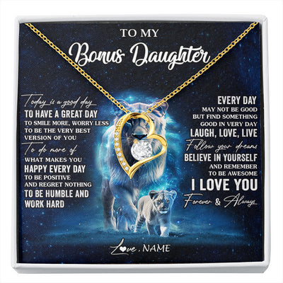 Forever Love Necklace 18K Yellow Gold Finish | 1 | Personalized To My Bonus Daughter Lion Necklace From Stepmom Today Is A Good Day Stepdaughter Gifts Birthday Jewelry Christmas Customized Gift Box Message Card | siriusteestore
